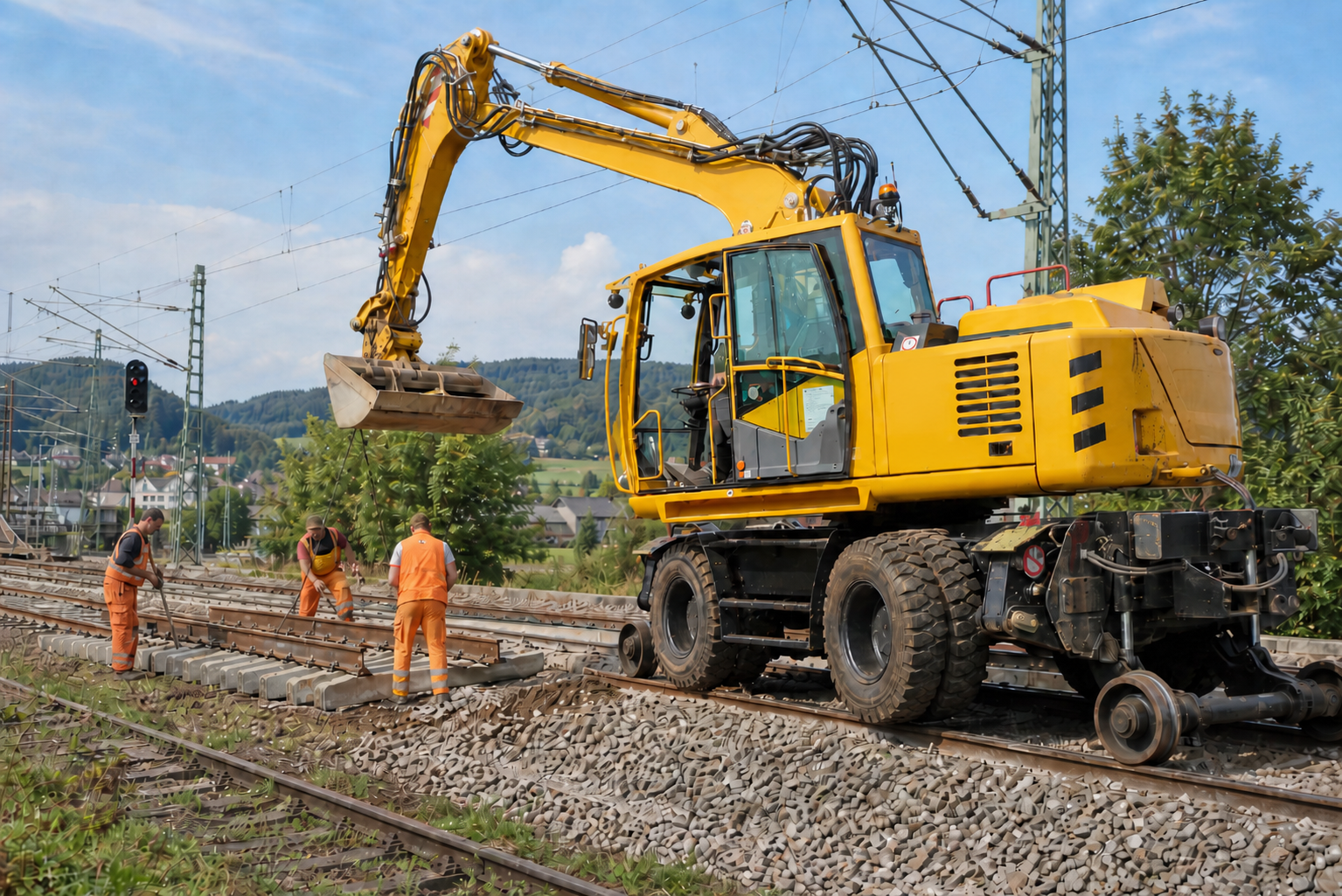 Zweiwegebaggerfahrer im Einsatz